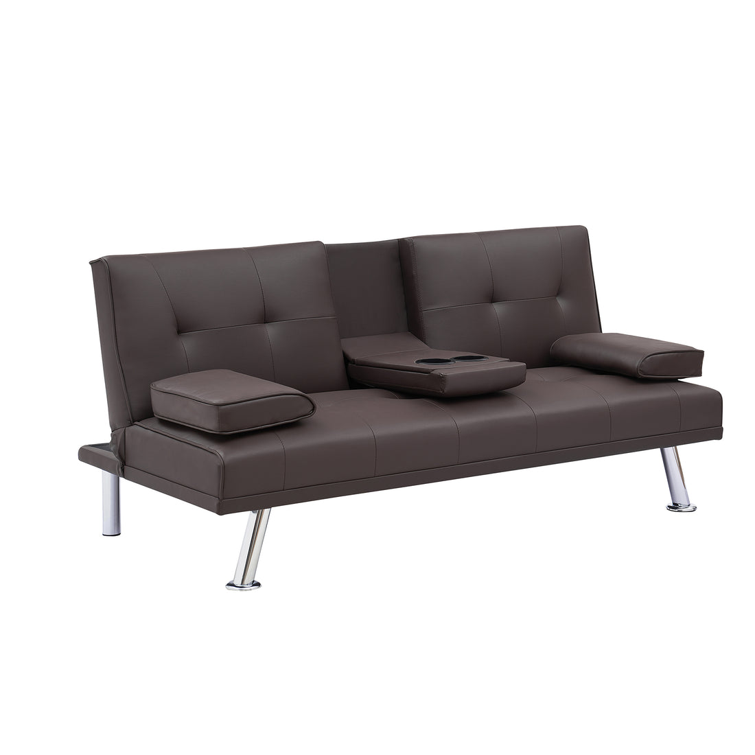 Video Brown Leather Multifunctional Double Folding Sofa Bed For Office With Coffee Table Brown Foam Pvc 2 Seat