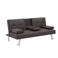 Video Brown Leather Multifunctional Double Folding Sofa Bed For Office With Coffee Table Brown Foam Pvc 2 Seat