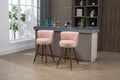 Coolmore Counter Height Bar Stools Set Of 2 For Kitchen Counter Solid Wood Legs With Fabric With A Fixed Height Of 360 Degrees Pink Solid Wood