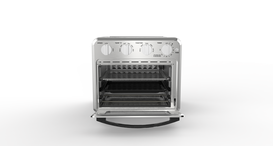 Geek Chef Air Fryer Toaster Oven Combo, 4 Slice Toaster Convection Oven Warm, Broil, Toast, Bake, Oil Free, Accessories Included, Stainless Steel, Silver 16Qt Air Fryer Oven Ban On , Temu Silver Stainless Steel
