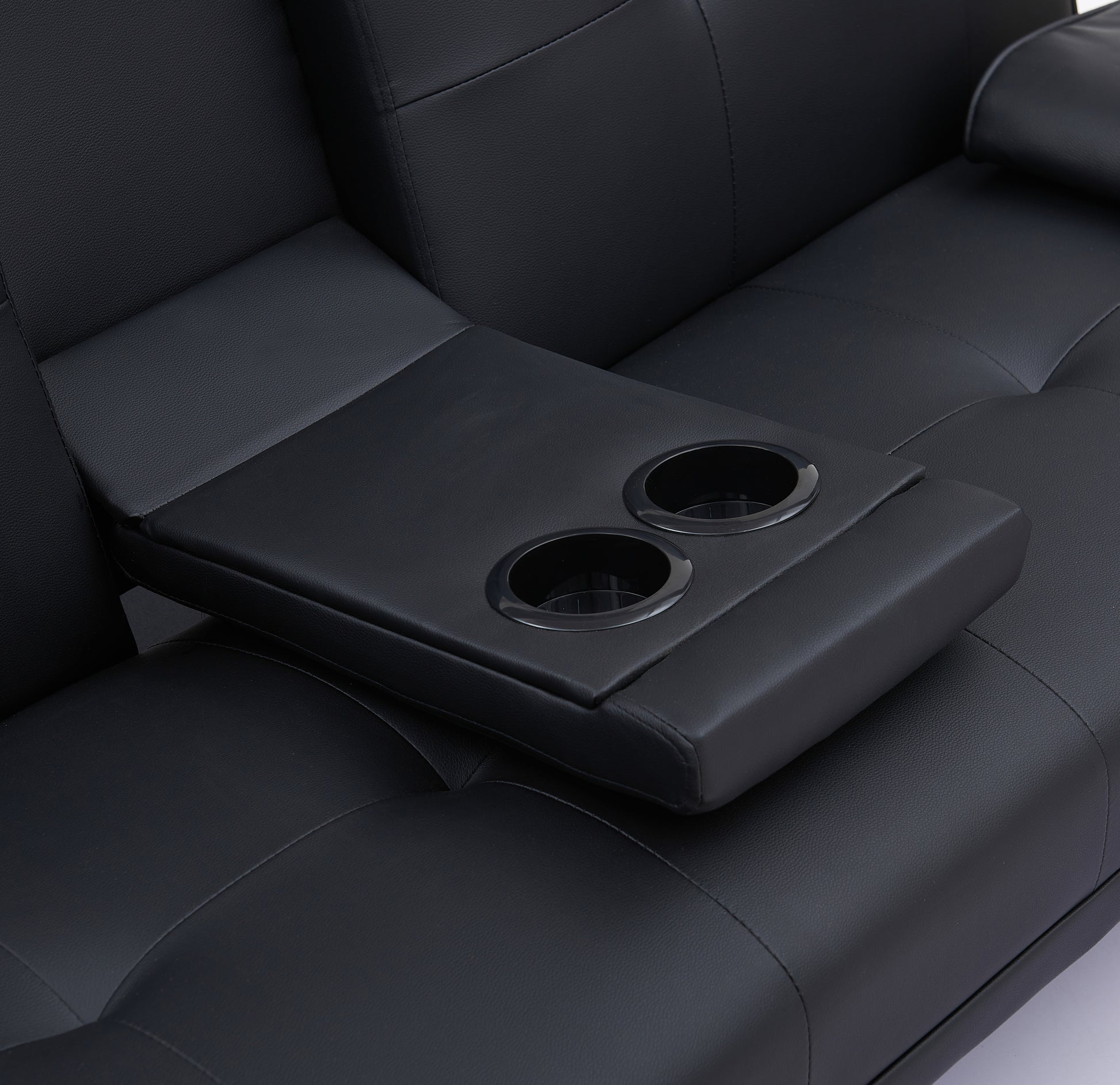 Black Leather Multifunctional Double Folding Sofa Bed For Office With Coffee Table Black Foam Pvc 2 Seat