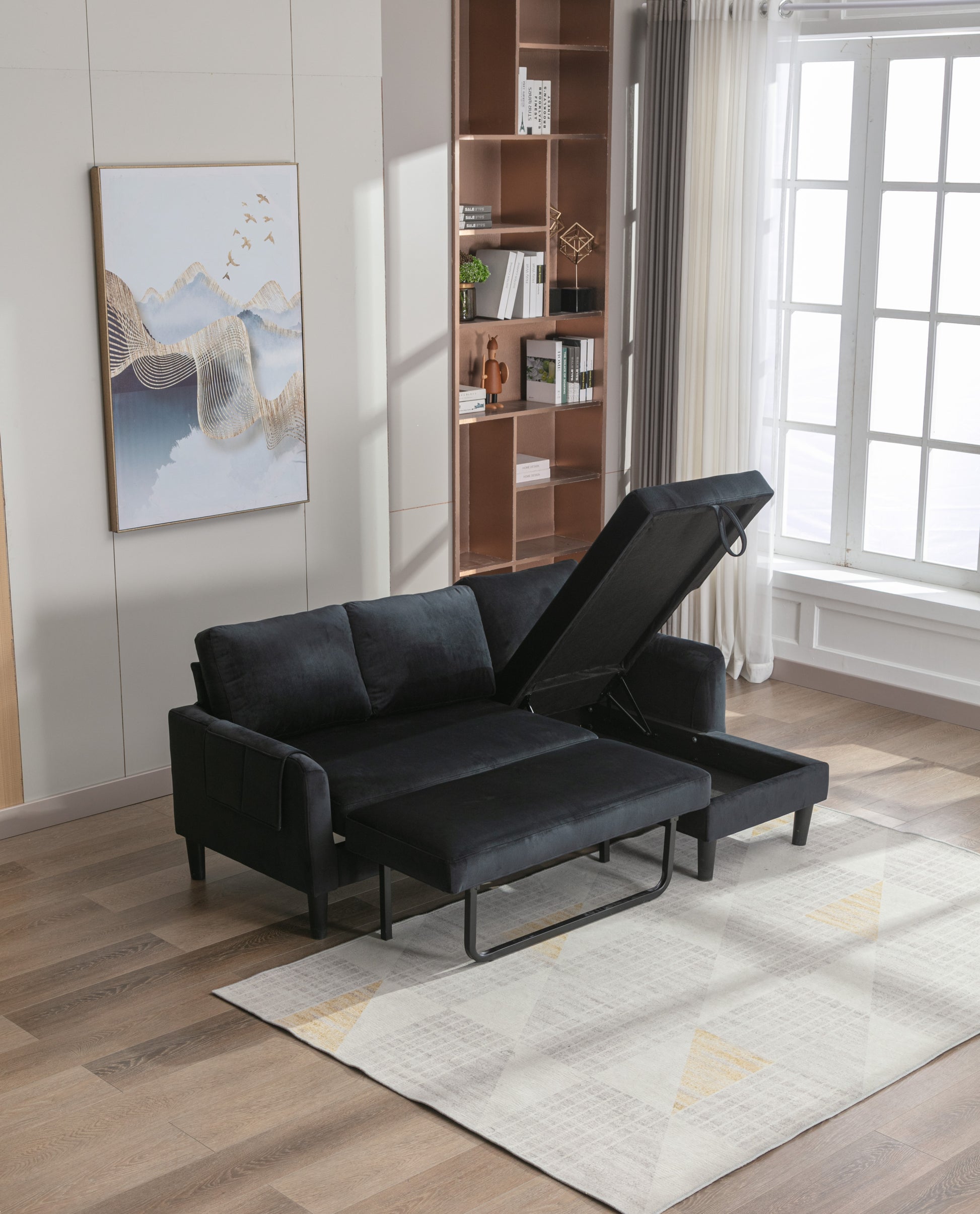 United We Win Sectional Sofa Reversible Sectional Sleeper Sectional Sofa With Storage Chaise Black Polyester