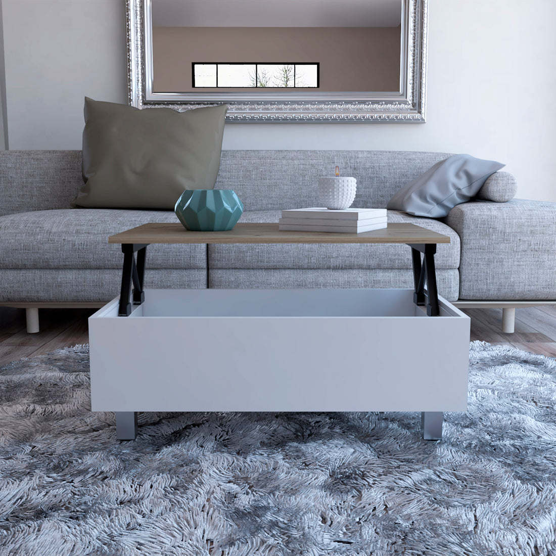 Tilton Rectangle Lift Top Coffee Table White Oak White White Primary Living Space Rectangular Particle Board