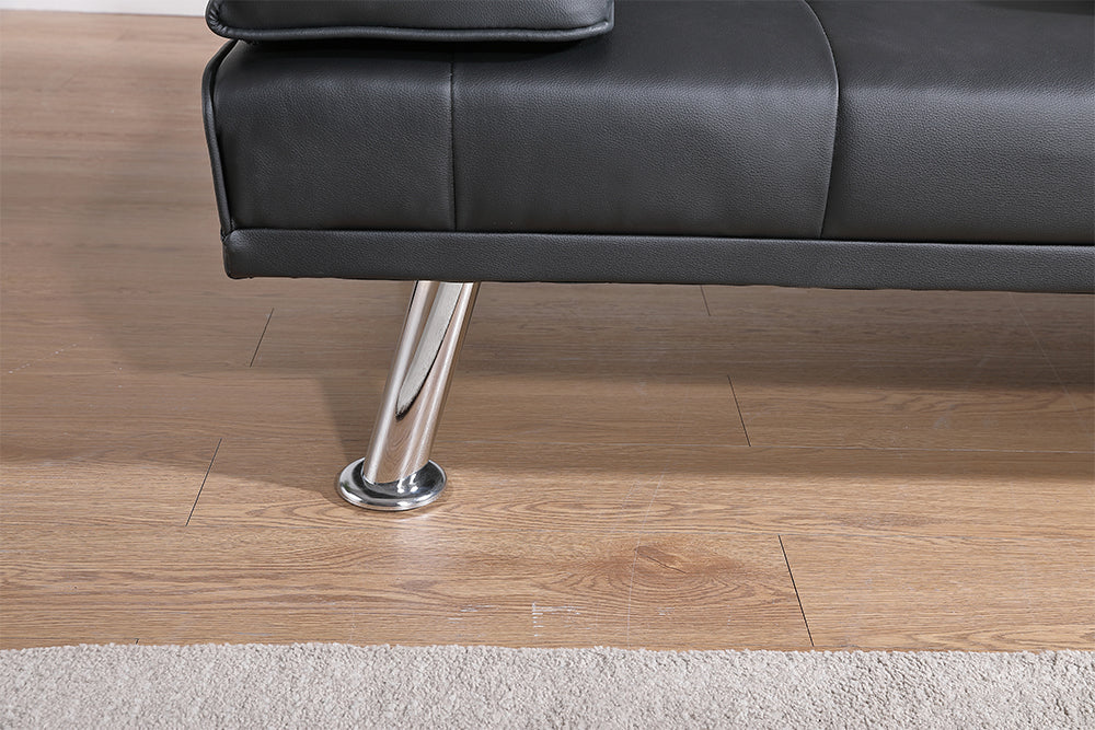 Black Leather Multifunctional Double Folding Sofa Bed For Office With Coffee Table Black Foam Pvc 2 Seat