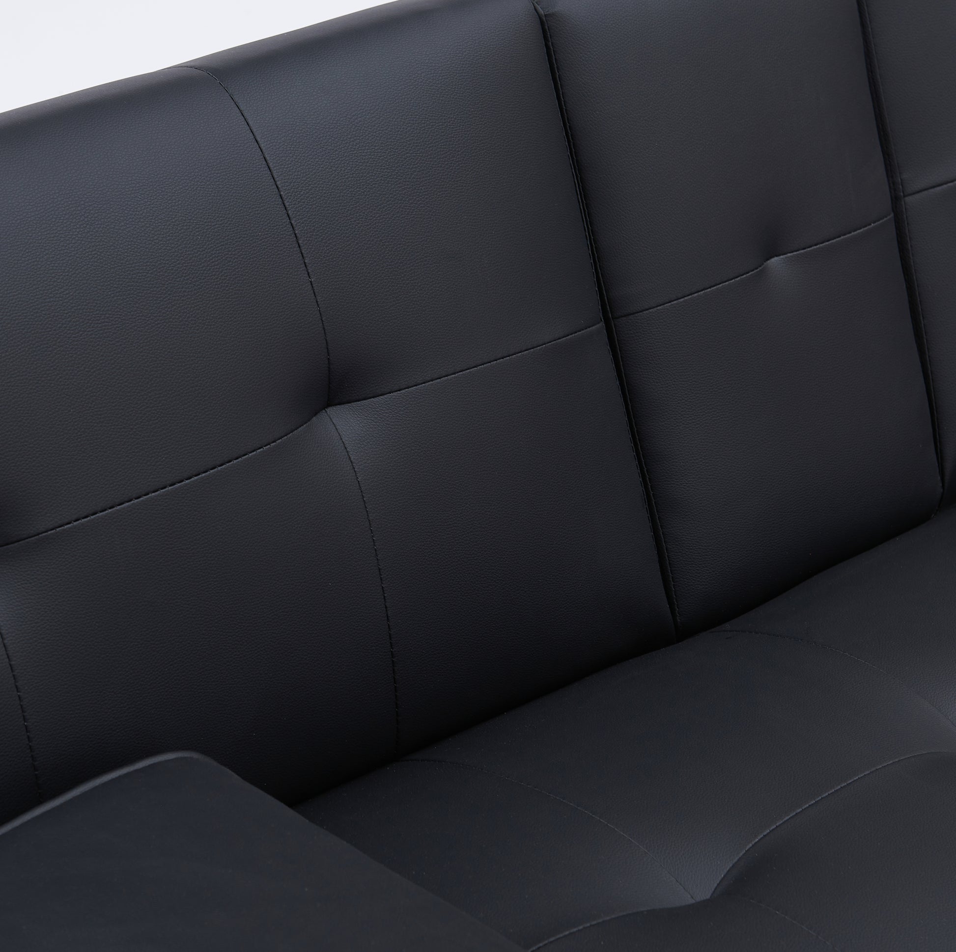 Black Leather Multifunctional Double Folding Sofa Bed For Office With Coffee Table Black Foam Pvc 2 Seat