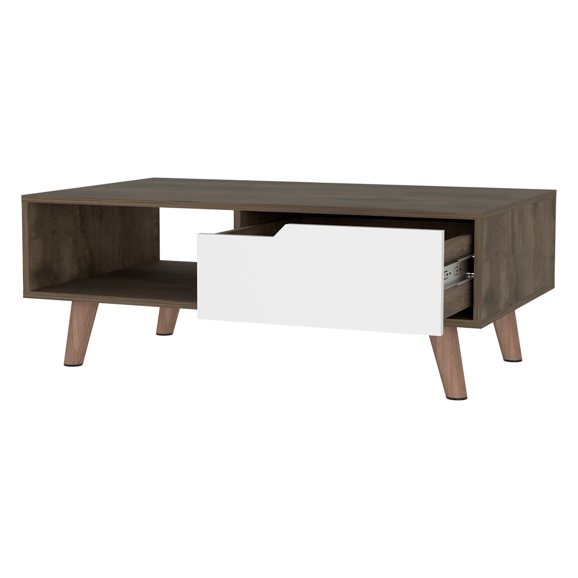 Dark Brown And White 1 Drawer 1 Shelf Rectangle Coffee Table Brown Particle Board