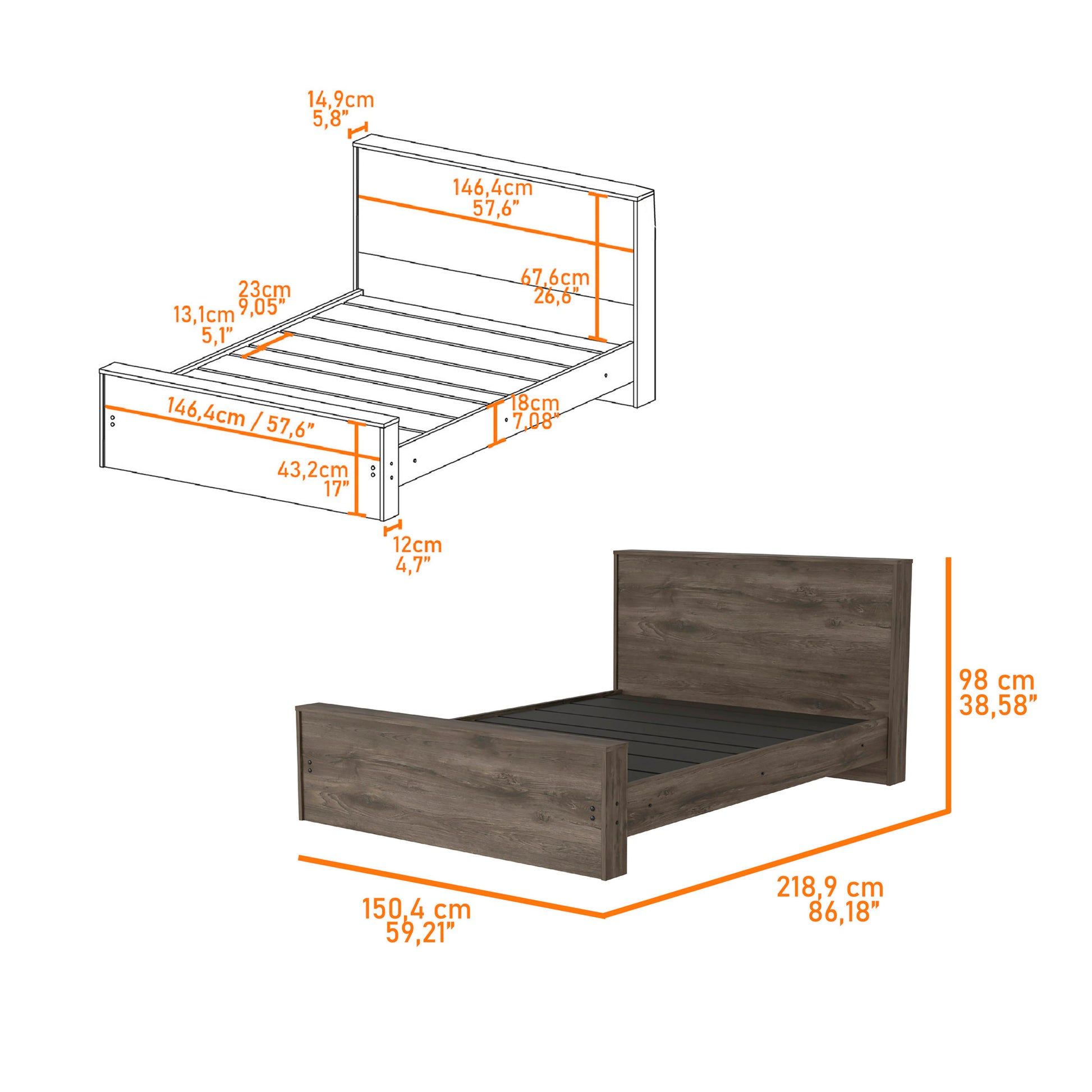 Monroe Rectangle Full Bed Frame Dark Brown Full Dark Brown Particle Board