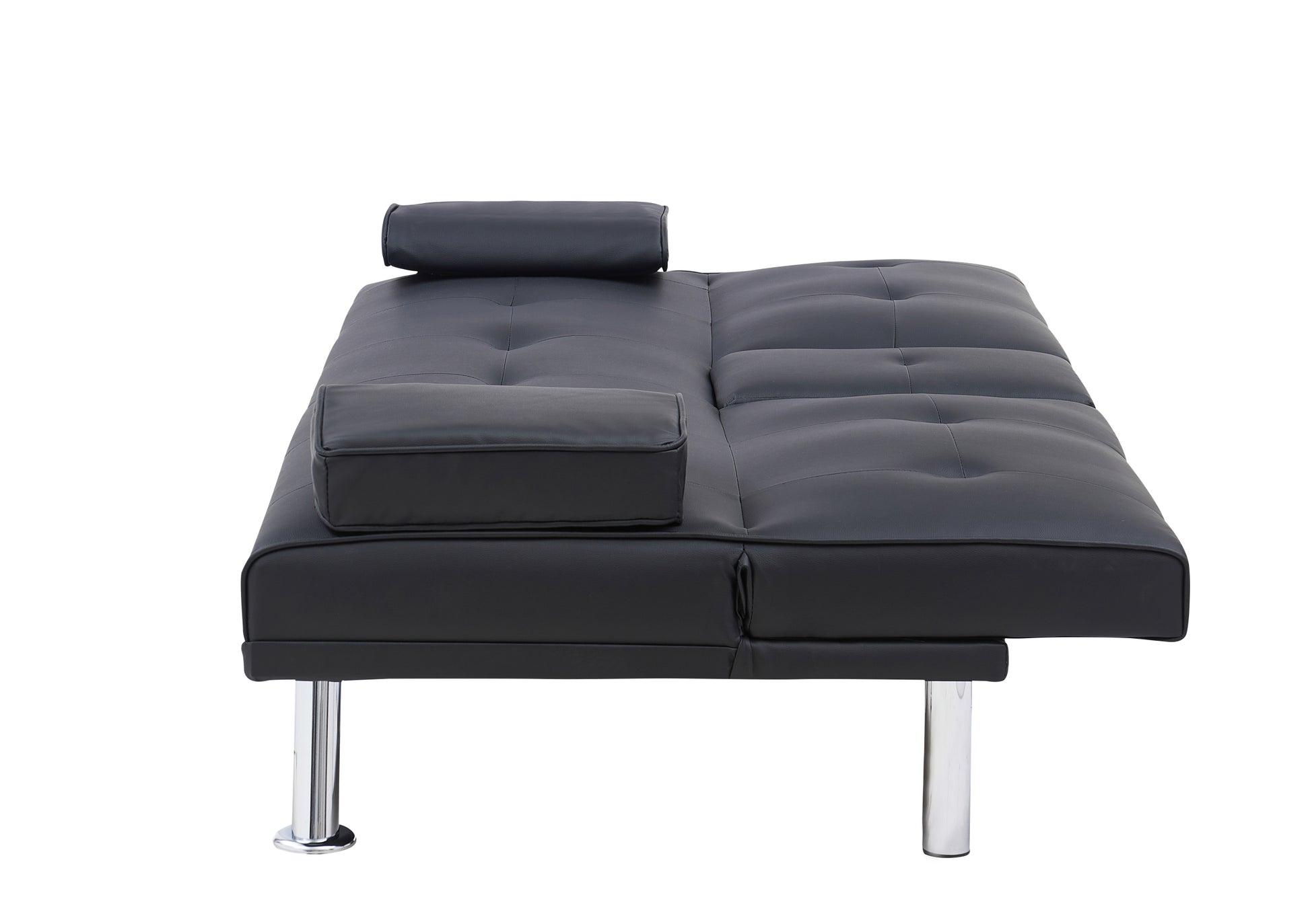 Black Leather Multifunctional Double Folding Sofa Bed For Office With Coffee Table Black Foam Pvc 2 Seat