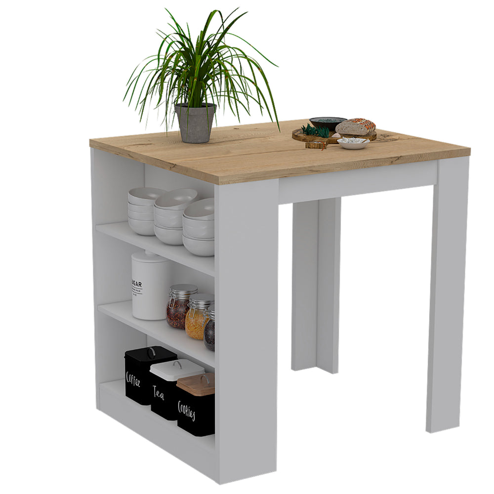 Elkins 3 Drawer Kitchen Island White And Pine White Particle Board