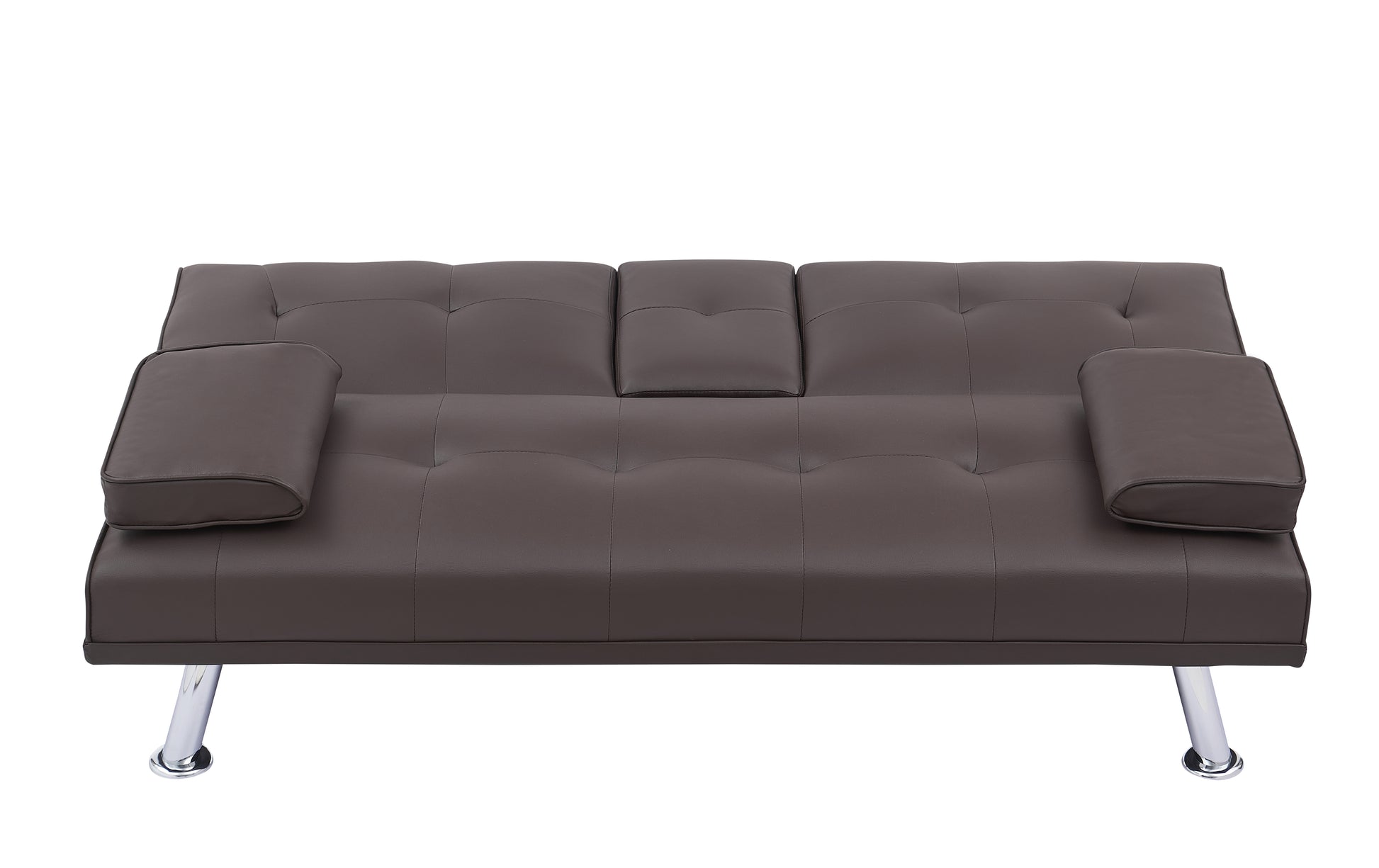 Video Brown Leather Multifunctional Double Folding Sofa Bed For Office With Coffee Table Brown Foam Pvc 2 Seat