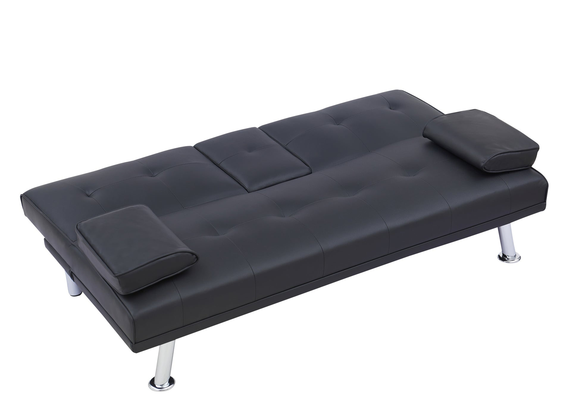 Black Leather Multifunctional Double Folding Sofa Bed For Office With Coffee Table Black Foam Pvc 2 Seat