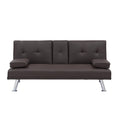 Video Brown Leather Multifunctional Double Folding Sofa Bed For Office With Coffee Table Brown Foam Pvc 2 Seat