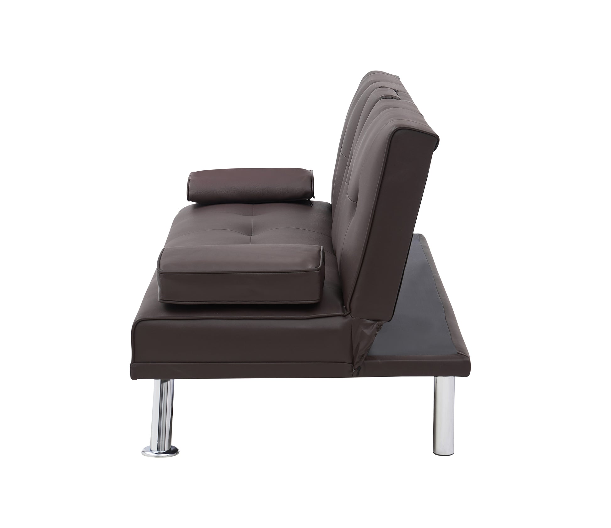 Video Brown Leather Multifunctional Double Folding Sofa Bed For Office With Coffee Table Brown Foam Pvc 2 Seat