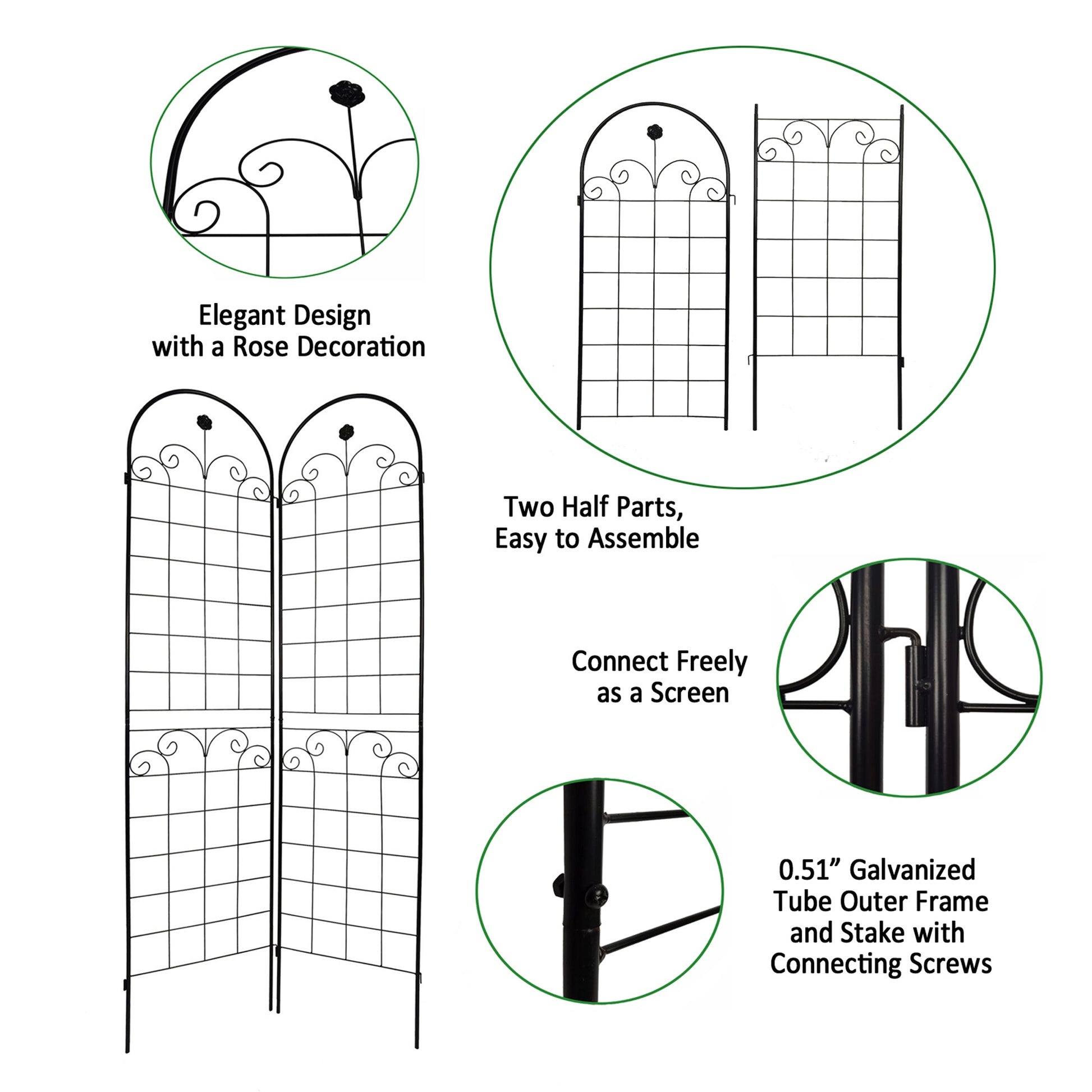 4 Pack Metal Garden Trellis For Climbing Plants Outdoor 86.7'' X 19.7'' Rustproof Plant Support Rose Trellis Netting Trellis Black Black Iron