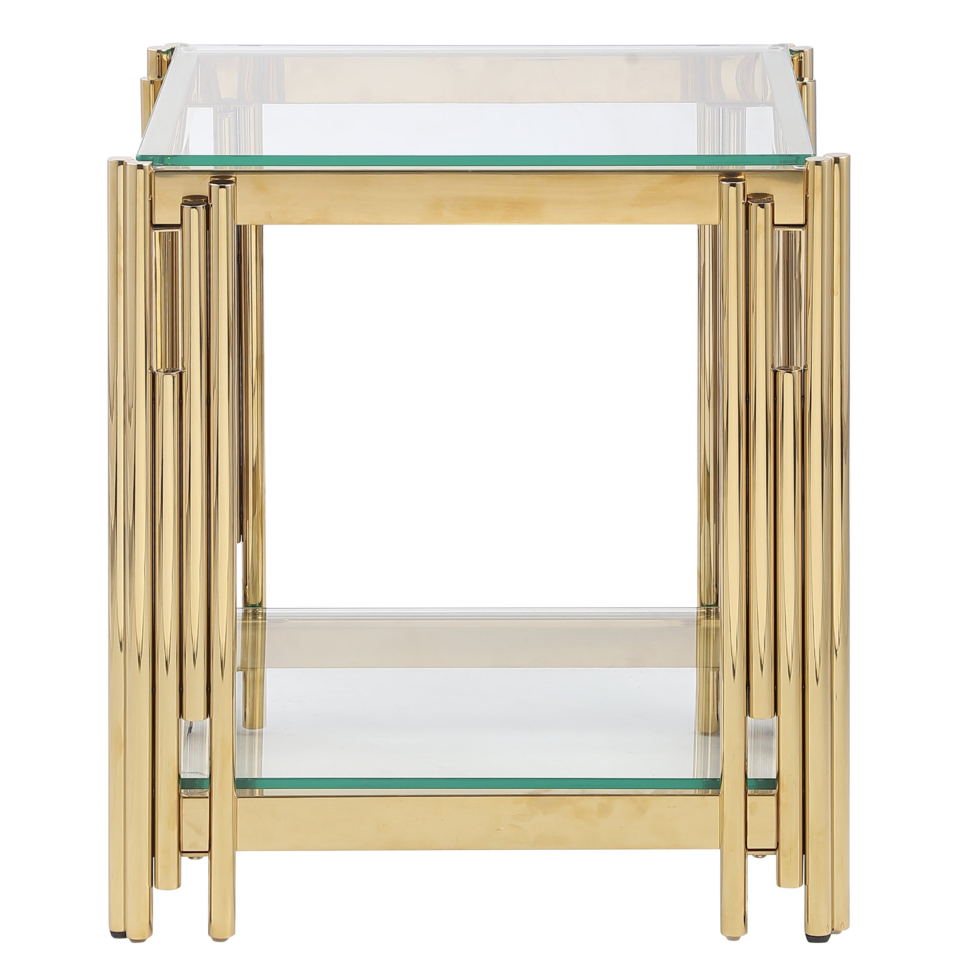 20" Wide Square End Table With Glass Top, Golden Stainless Steel Tempered Glass Coffee Table For Living Room&Bed Room Polished Golden Stainless Steel