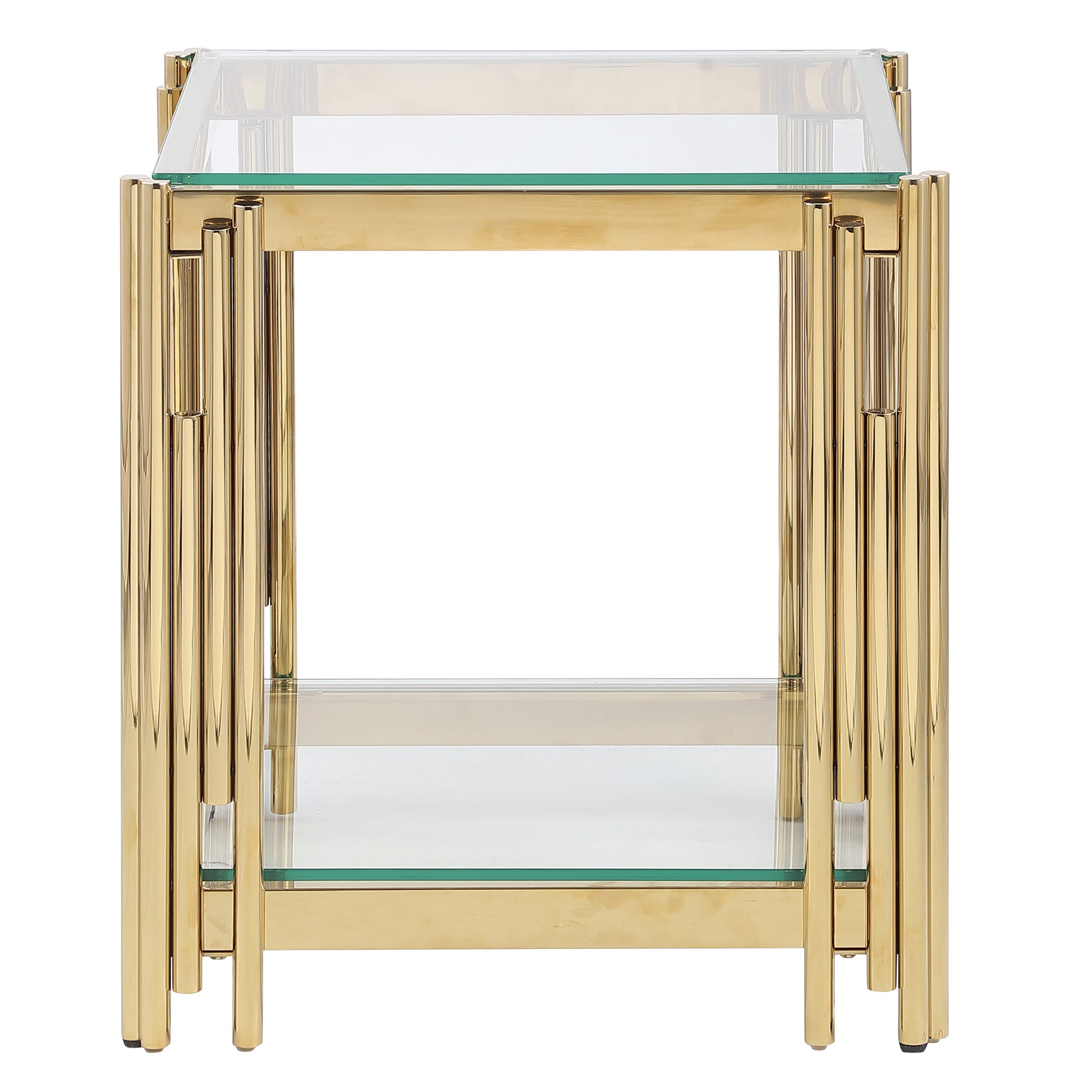 20" Wide Square End Table With Glass Top, Golden Stainless Steel Tempered Glass Coffee Table For Living Room&Bed Room Polished Golden Stainless Steel