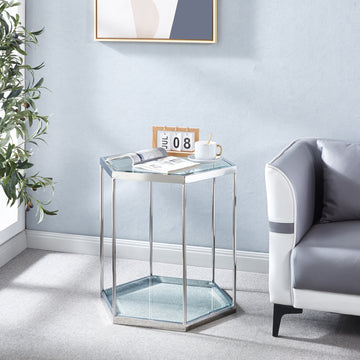 Modern Glass End Table With Silver Finish Stainless Steel Frame Silver Glass