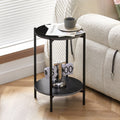 2 Layer End Table With Whole Marble Tabletop, Round Coffee Table With Black Metal Frame For Bedroom Living Room Office Black,1 Piece Black Metal