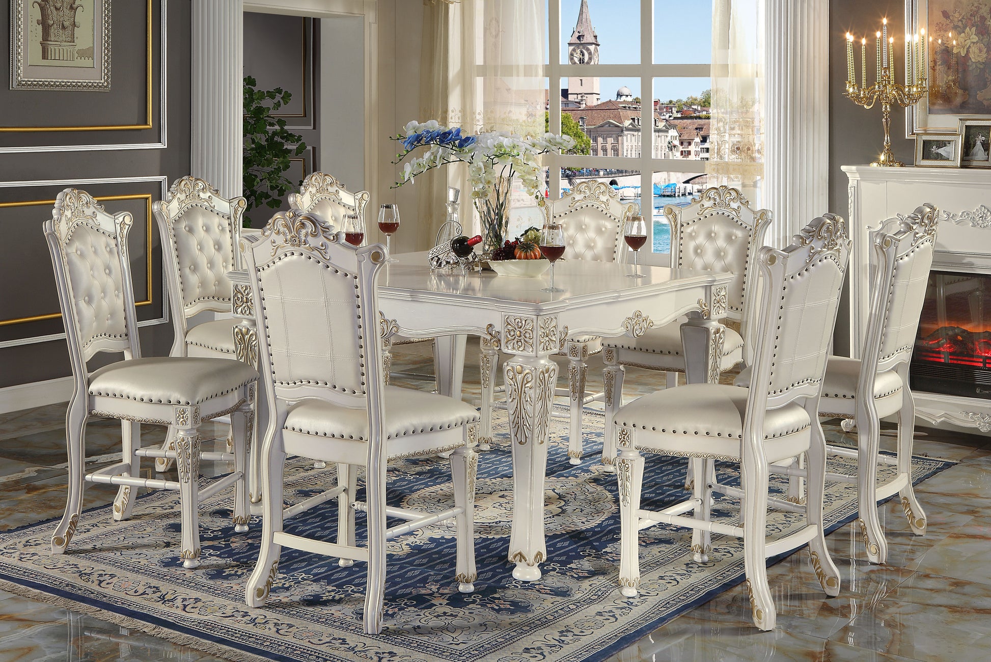 Vendome Counter Height Table, Antique Pearl Finish Dn01515 Antique White Wood