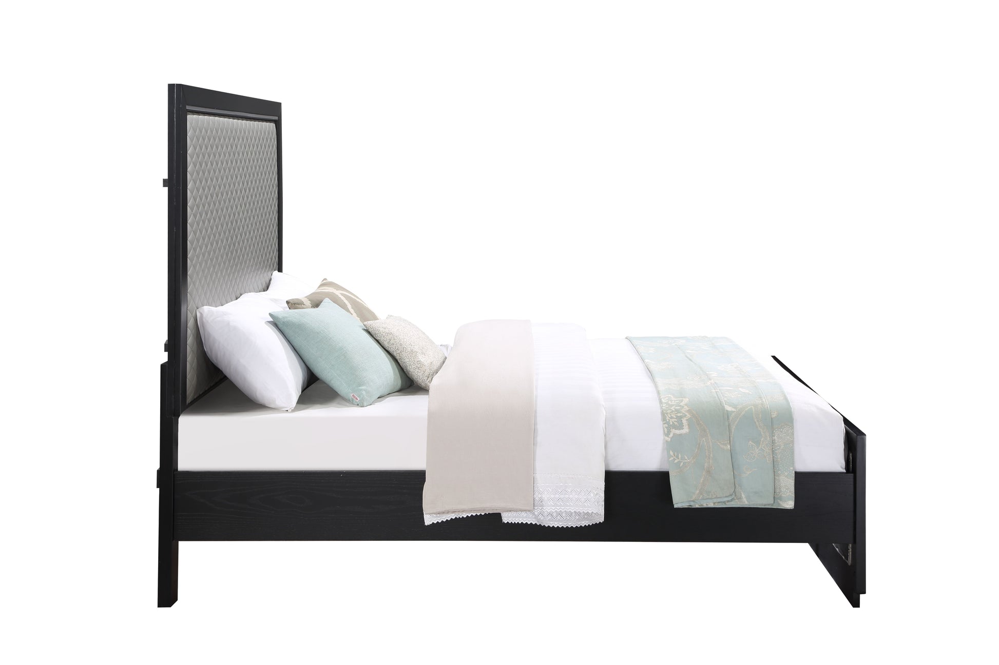 Nicola Ek Bed Silver Pu & Black Finish Bd01426Ek Black Pu