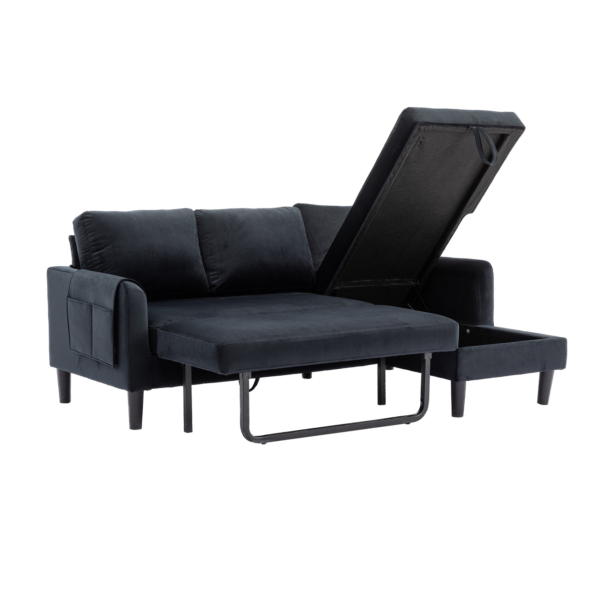 United We Win Sectional Sofa Reversible Sectional Sleeper Sectional Sofa With Storage Chaise Black Polyester