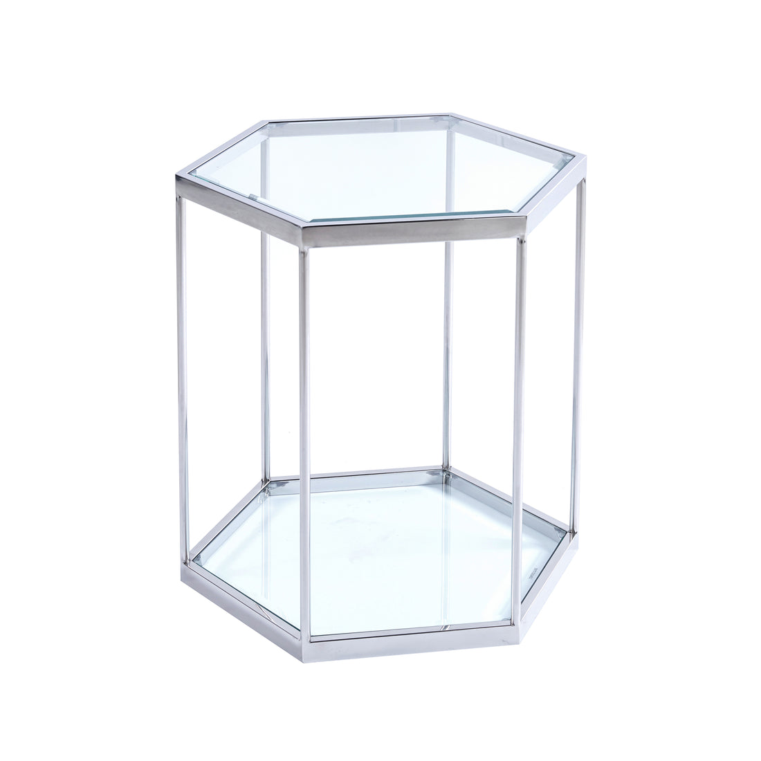 Modern Glass End Table With Silver Finish Stainless Steel Frame Silver Glass