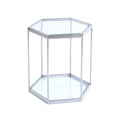 Modern Glass End Table With Silver Finish Stainless Steel Frame Silver Glass