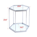 Modern Glass End Table With Silver Finish Stainless Steel Frame Silver Glass