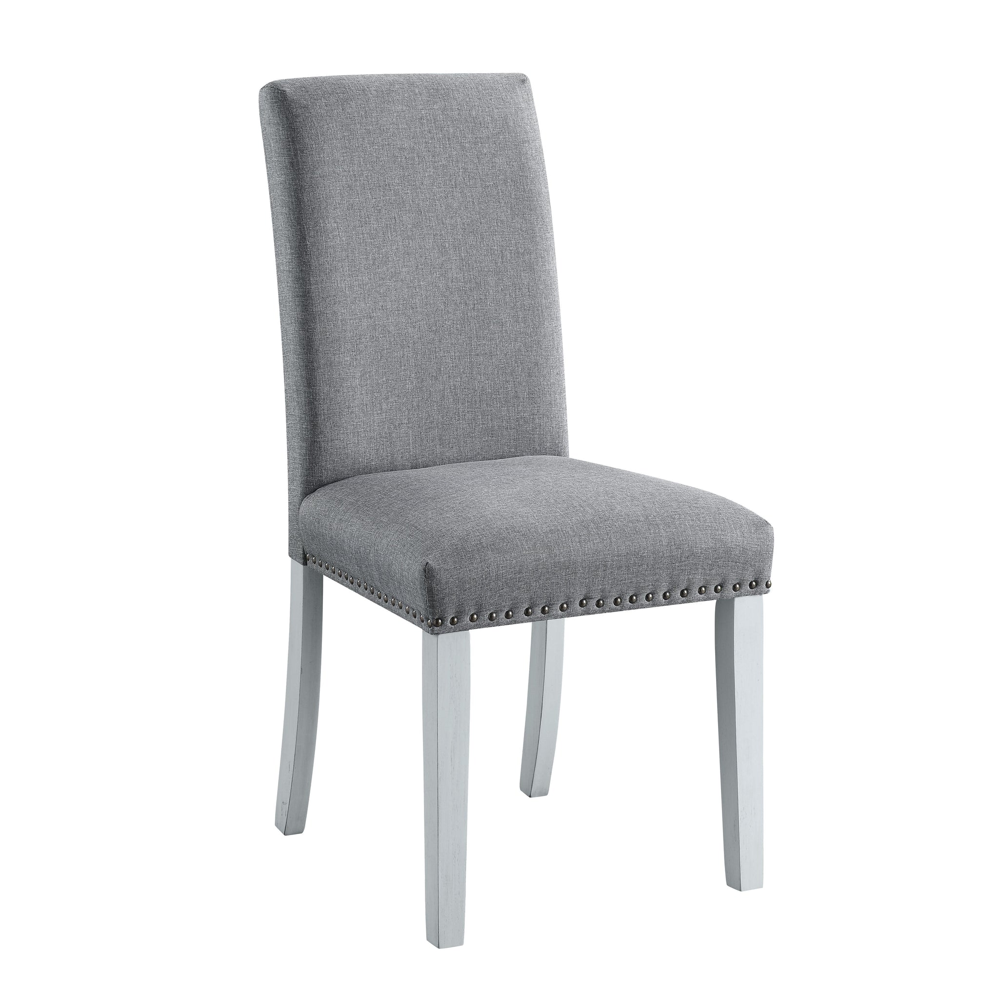 Lanton Side Chair Set 2 Gray Linen & Antique White Finish Dn01452 Antique White Linen