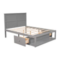 Full Size Platform Bed With Drawer On The Each Side And Shelf On The End Of The Bed, Gray Gray Pine