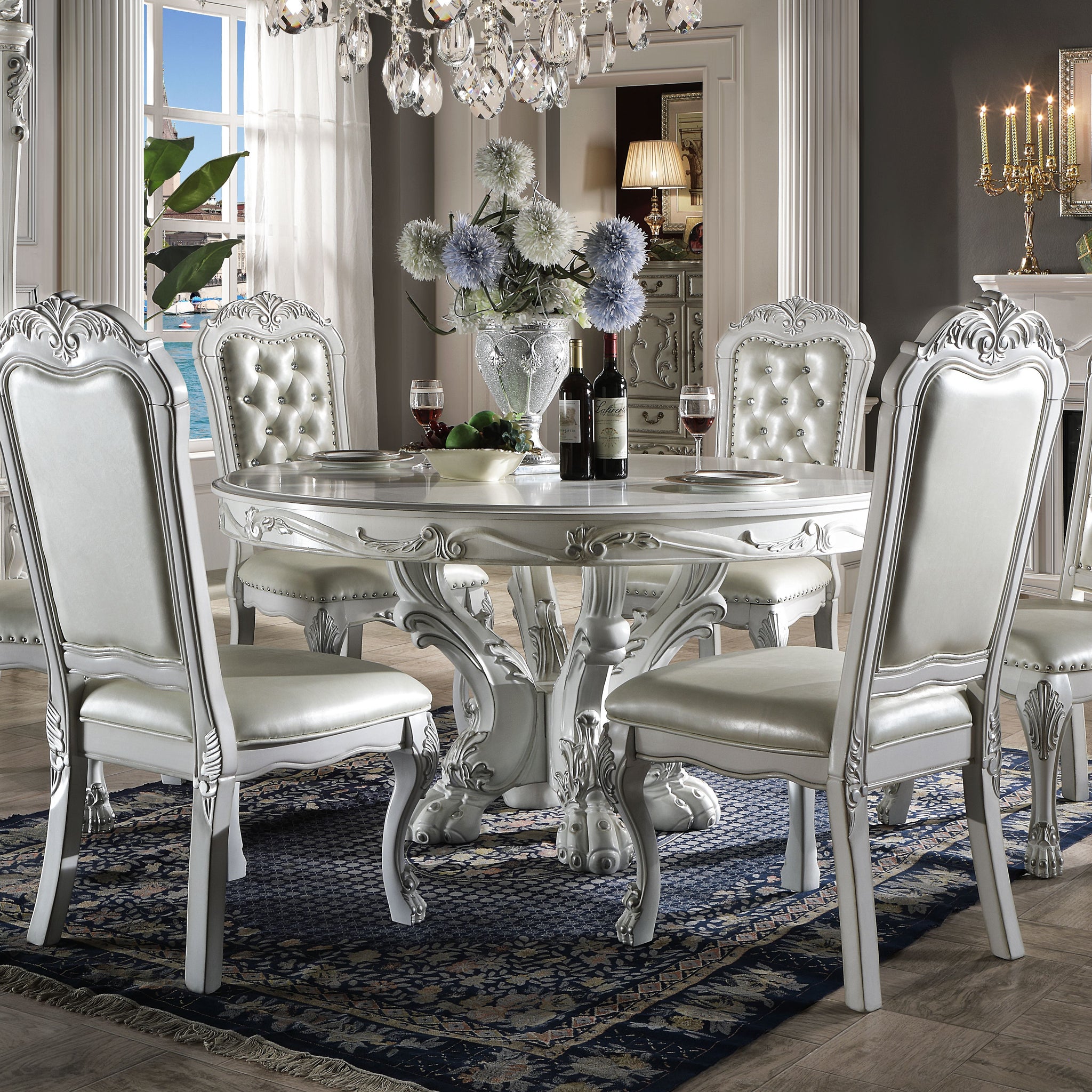 Dresden Round Dining Table In Bone White Finish Dn01700 White Mdf
