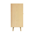 Bohemian Bar Cabinet, Natural Rattan Doors, Removable Wine Rack In Natural Wood Beige Boho Particle Board