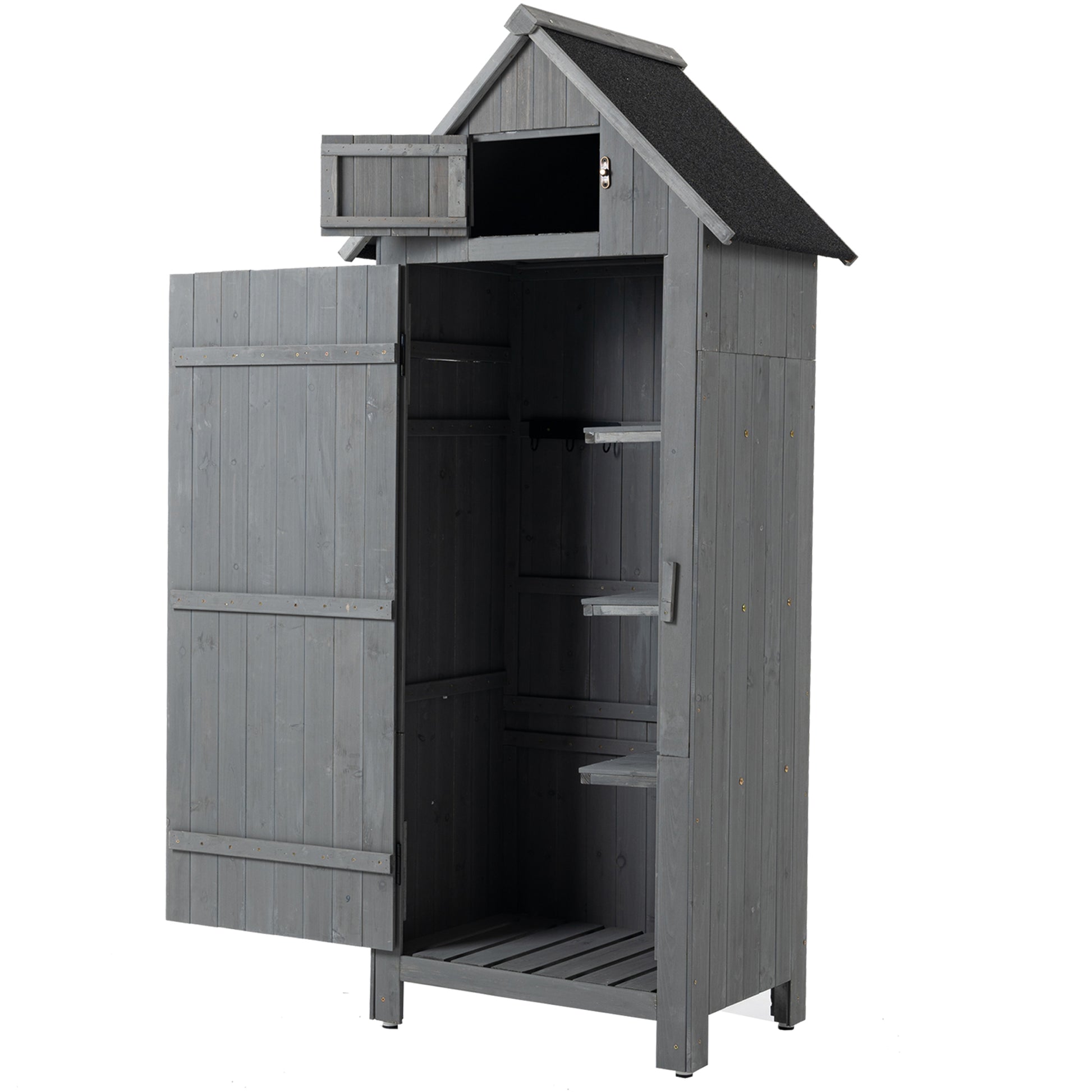 30.3"L X 21.3"W X 70.5"H Outdoor Storage Cabinet Tool Shed Wooden Garden Shed Gray Grey Solid Wood
