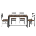 Five Piece Set Table And Chair With Backrest, Industrial Style, Solid Structure Brown Mdf