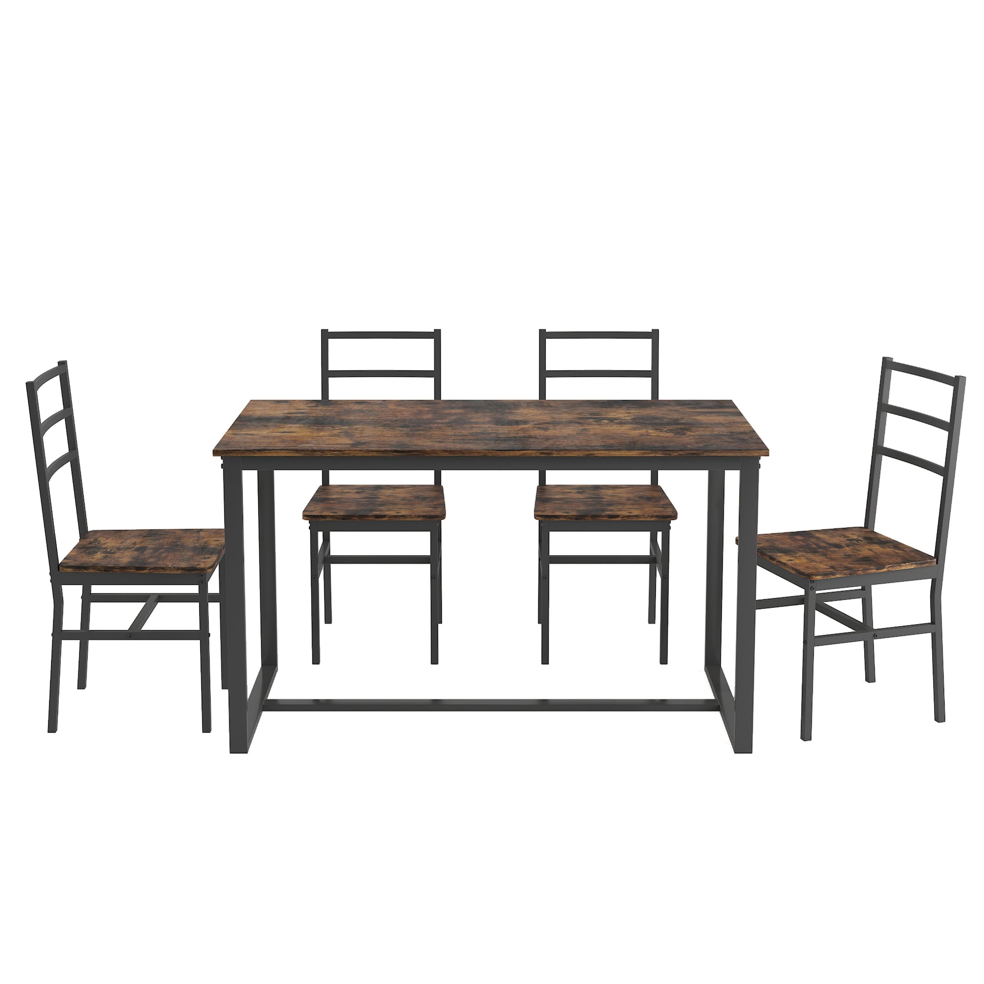 Five Piece Set Table And Chair With Backrest, Industrial Style, Solid Structure Brown Mdf