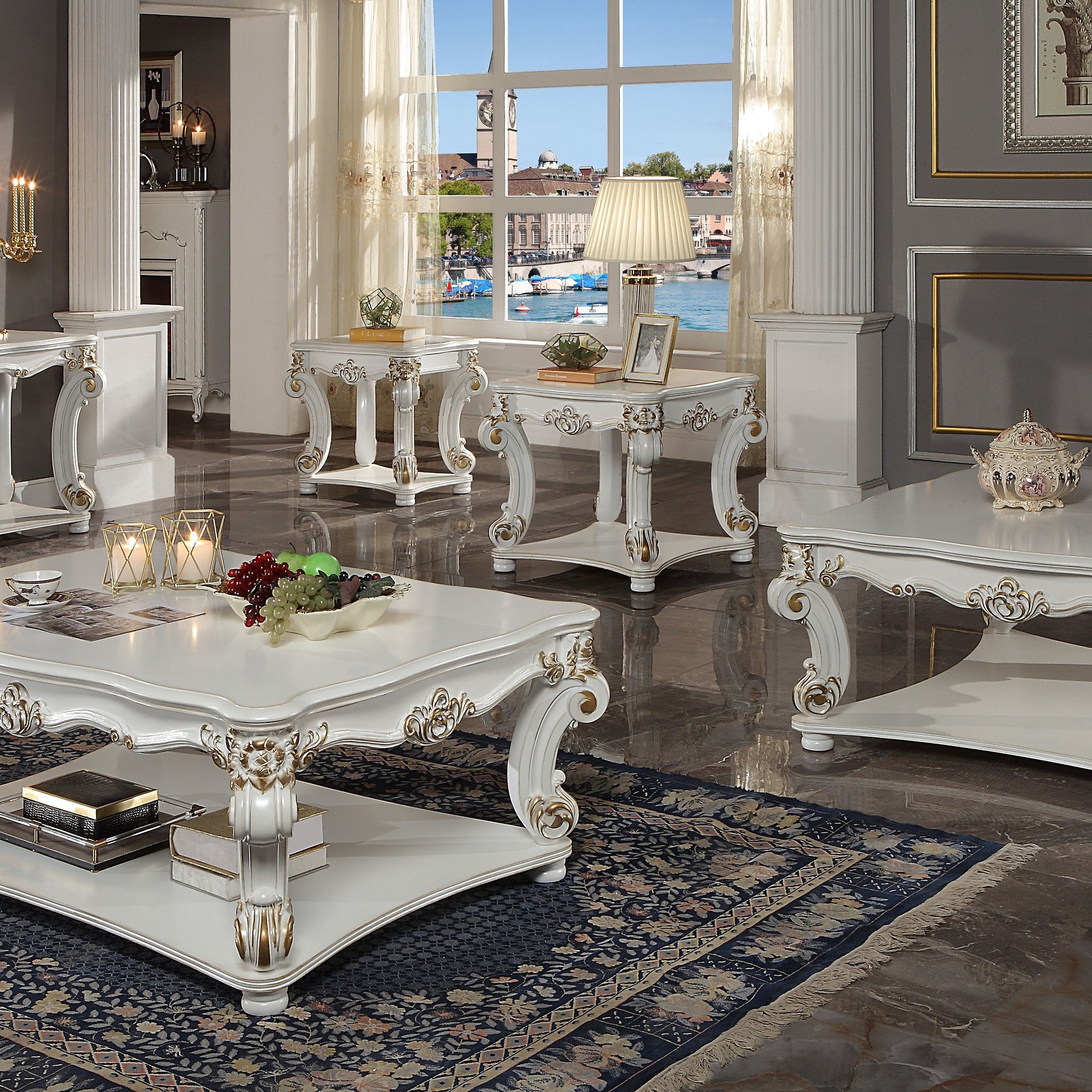 Vendome Coffee Table Square , Antique Pearl Finish Lv01526 Antique White Wood