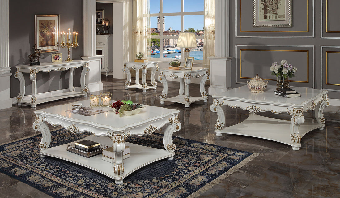 Vendome Coffee Table Square , Antique Pearl Finish Lv01526 Antique White Wood