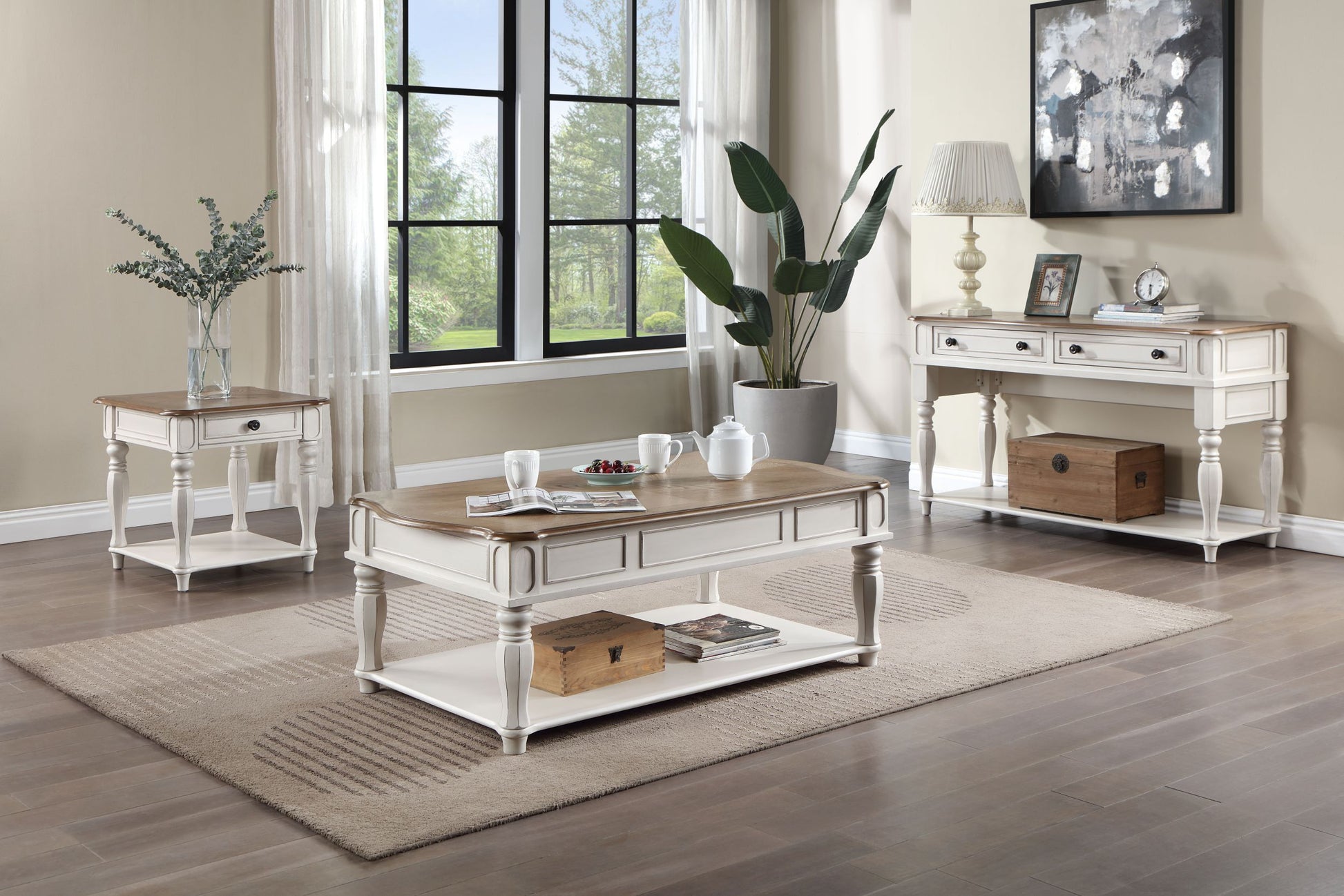 Florian Coffee Table W Lift Top In Oak & Antique White Finish Lv01662 Antique White Solid Wood Mdf