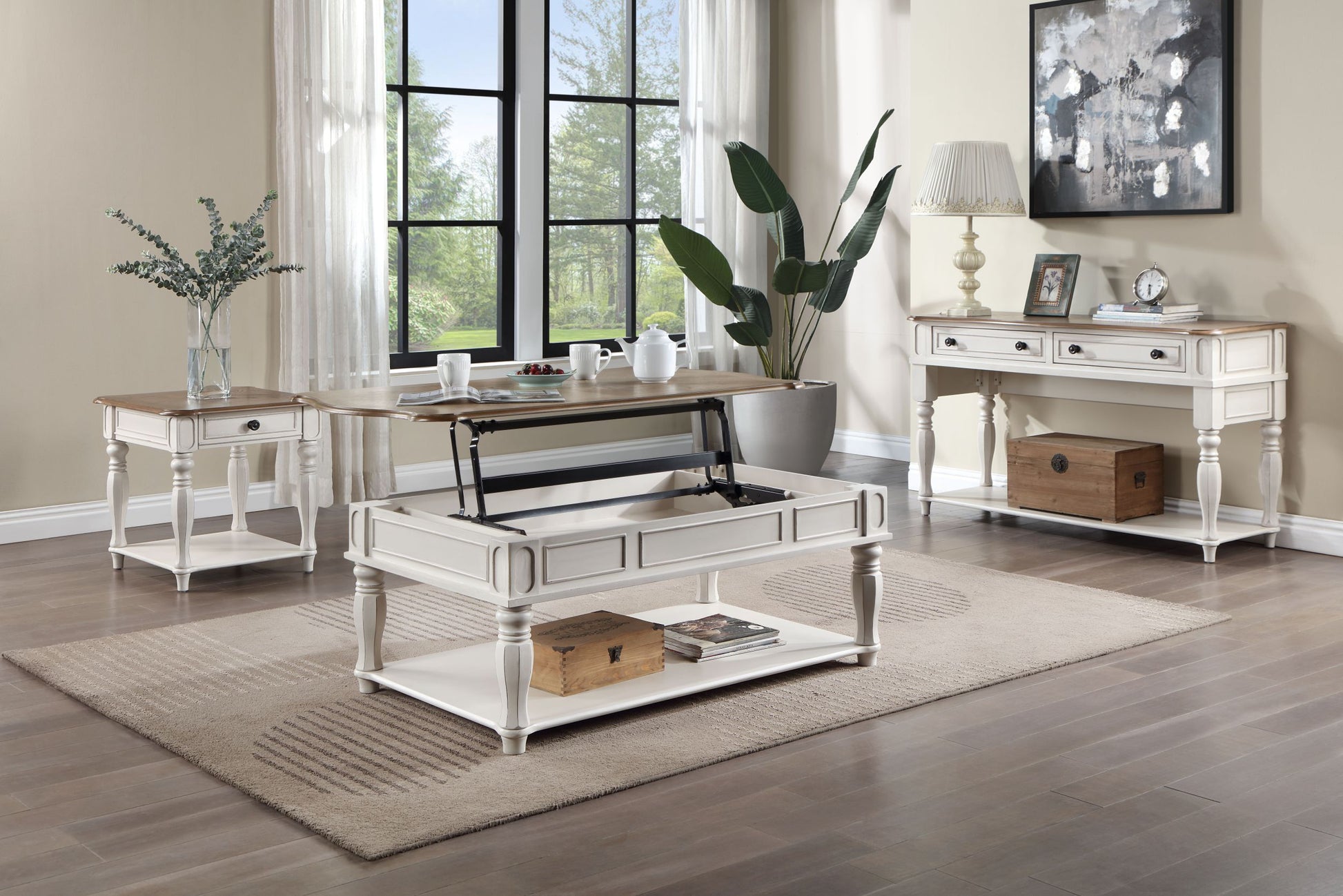 Florian Coffee Table W Lift Top In Oak & Antique White Finish Lv01662 Antique White Solid Wood Mdf