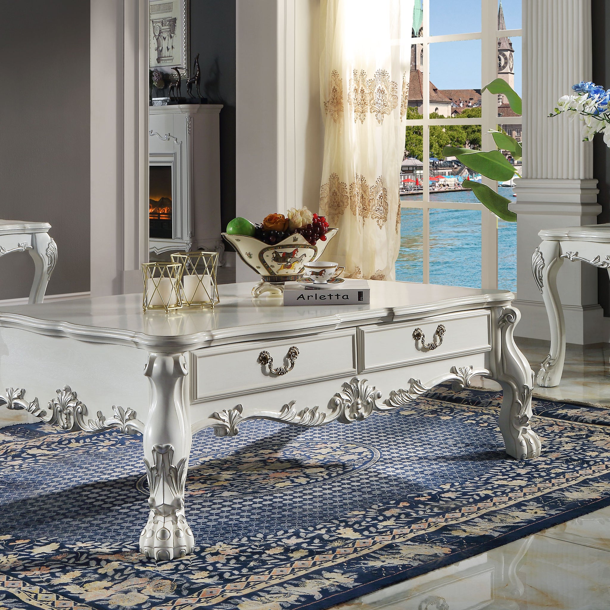 Dresden Coffee Table, Bone White Finish Lv01686 White Wood