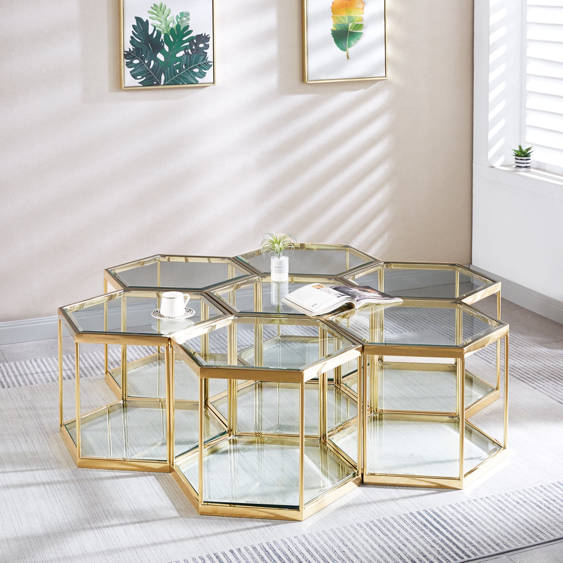Modern Glass Coffee Table With Gold Finish Stainless Steel Frame Gold Glass