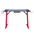 Gaming Desk, Steel Legs, Multicolored Led Lights, Cup Holder, 3 Usb Ports, Tempered Glass Accent In Red Red Metal