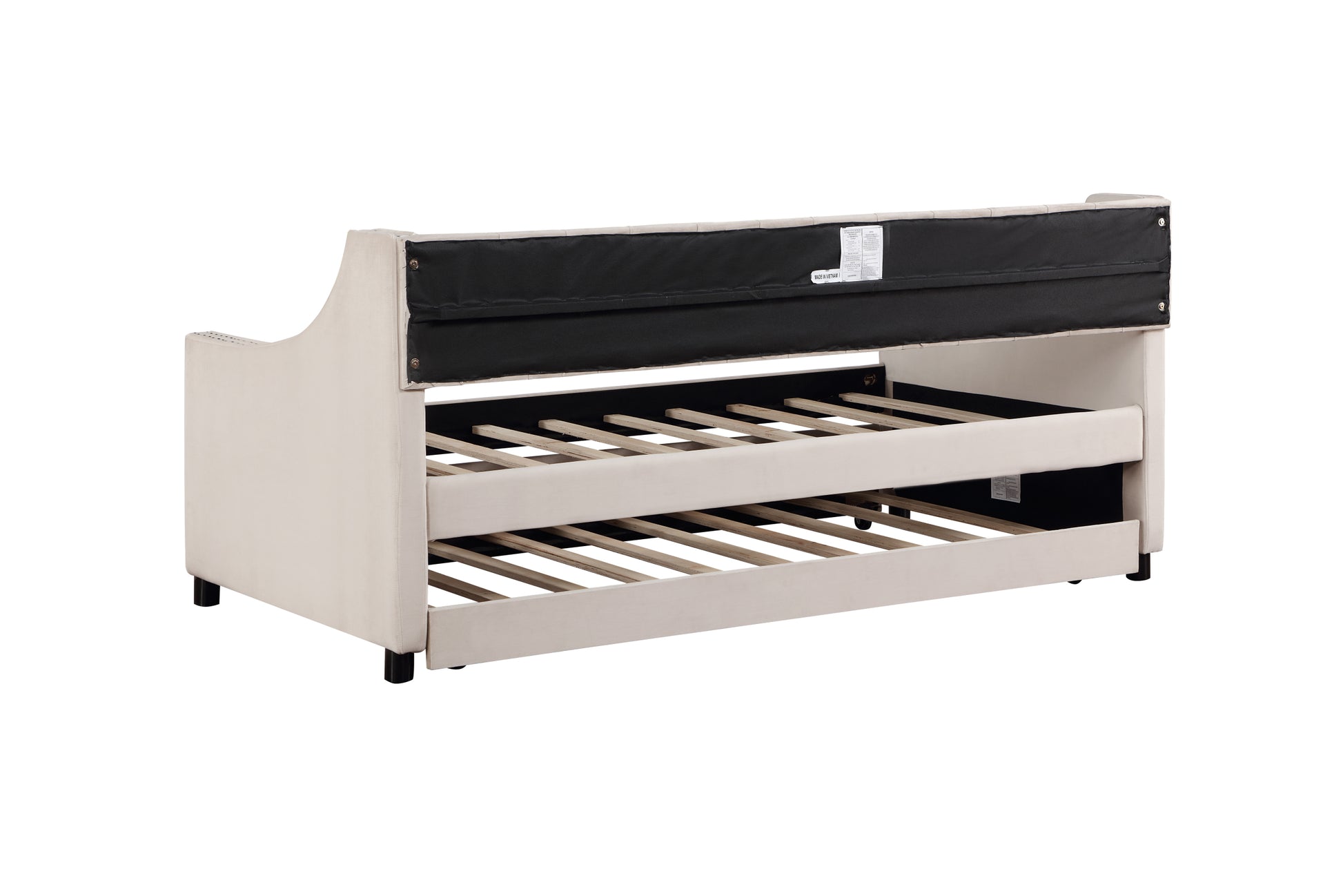 Upholstered Daybed With Trundle, Twin Size Frame, Beige Velvet Beige Foam Solid Wood