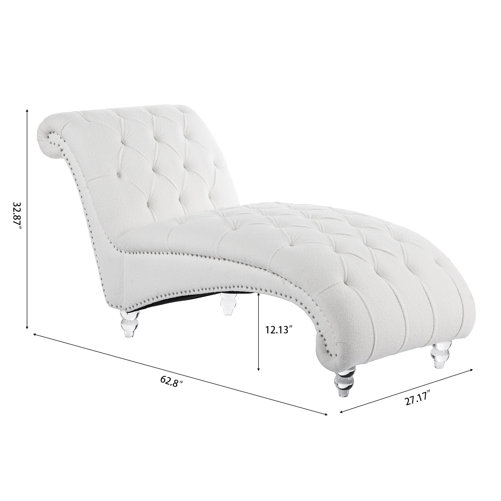 Tufted Armless Chaise Lounge White Fabric