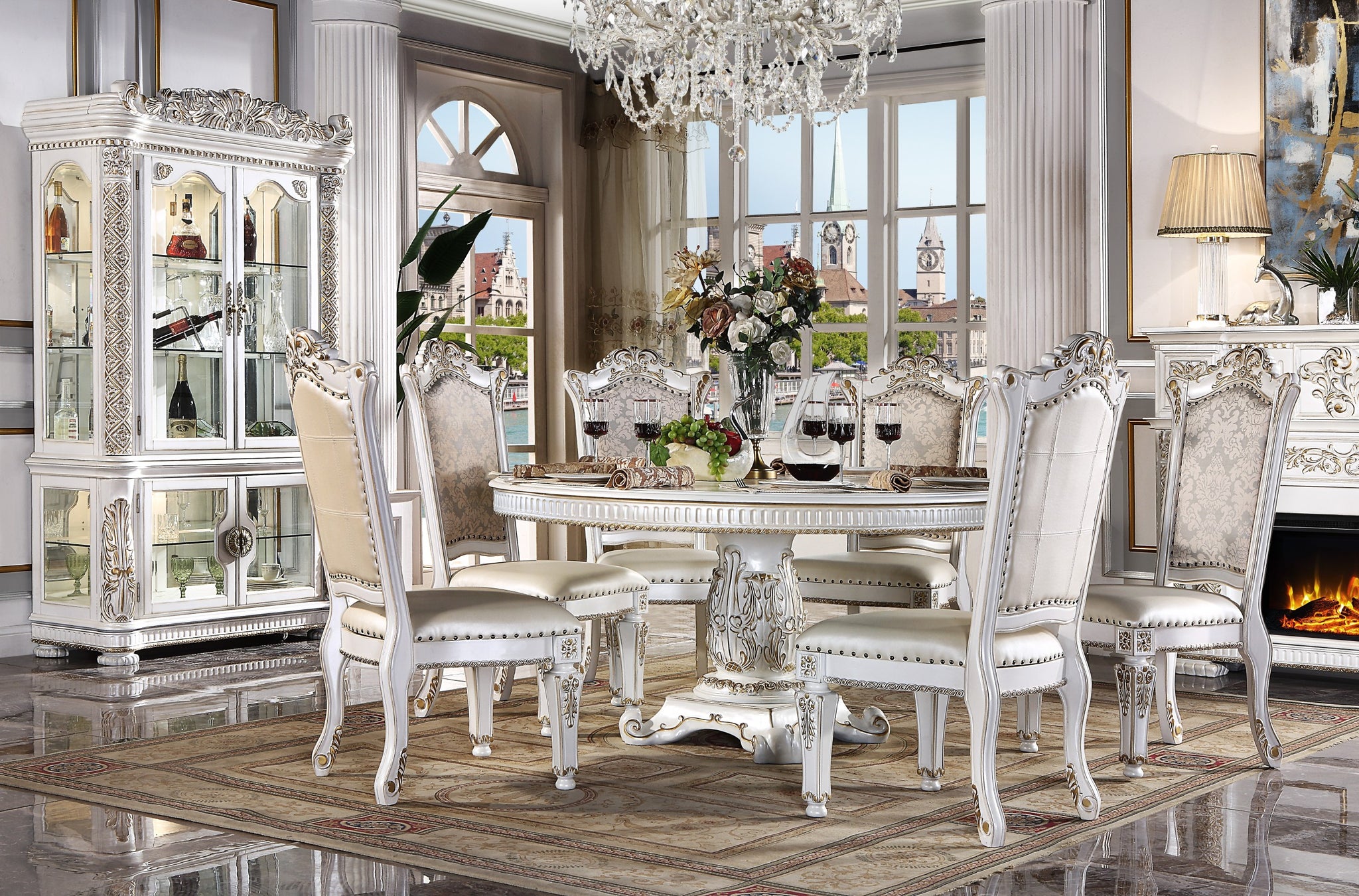 Vendome Dining Table Antique Pearl Finish Dn01222 Antique White Solid Wood