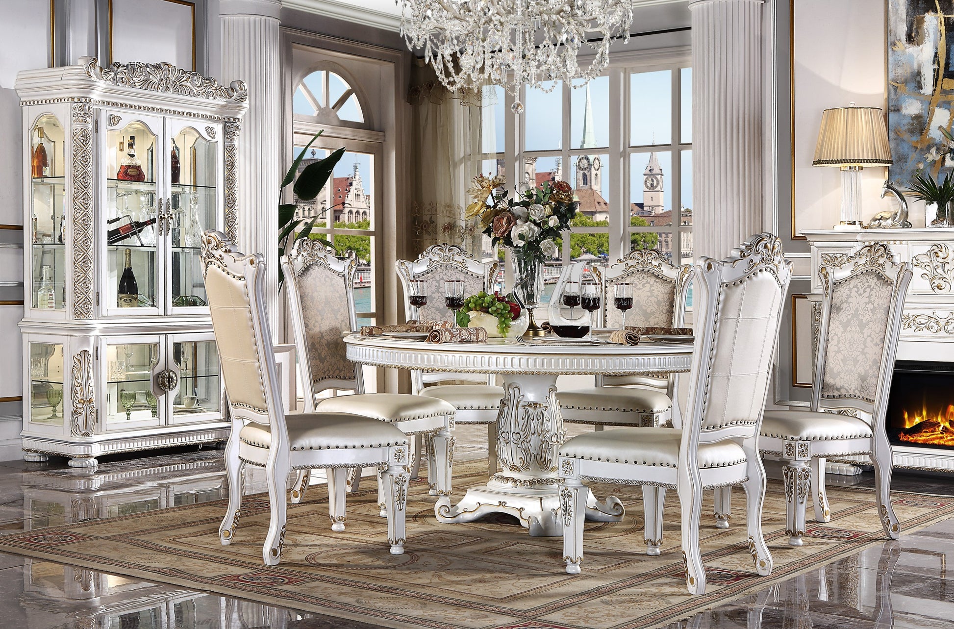 Vendome Dining Table Antique Pearl Finish Dn01222 Antique White Solid Wood