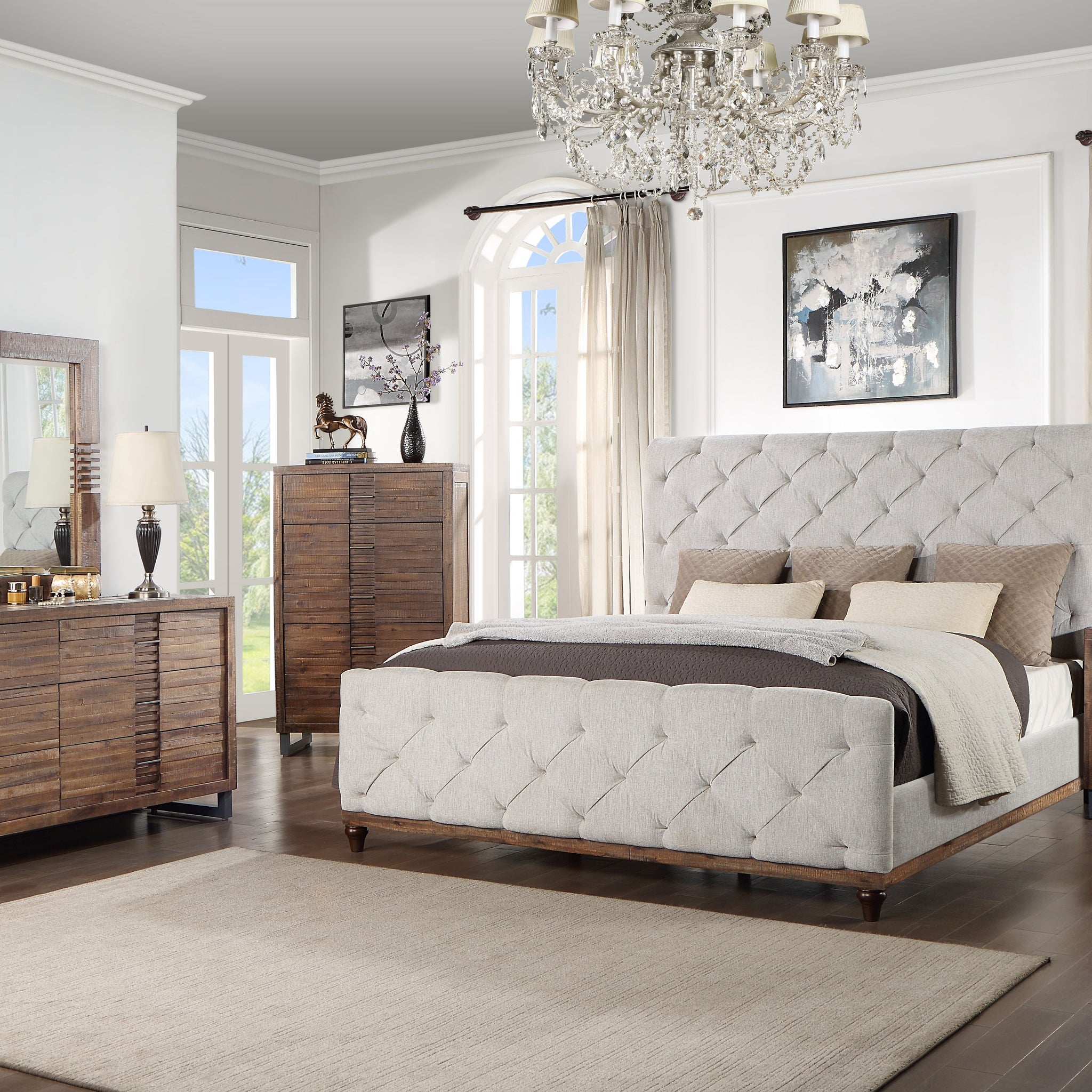 Andria Queen Bed Reclaimed Oak Finish Bd01291Q Oak Mdf