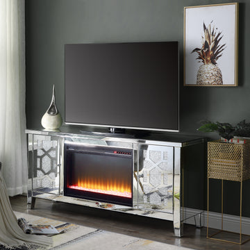 Noralie Tv Stand W Fireplace Mirrored & Faux Diamonds Lv00312 Silver Mdf