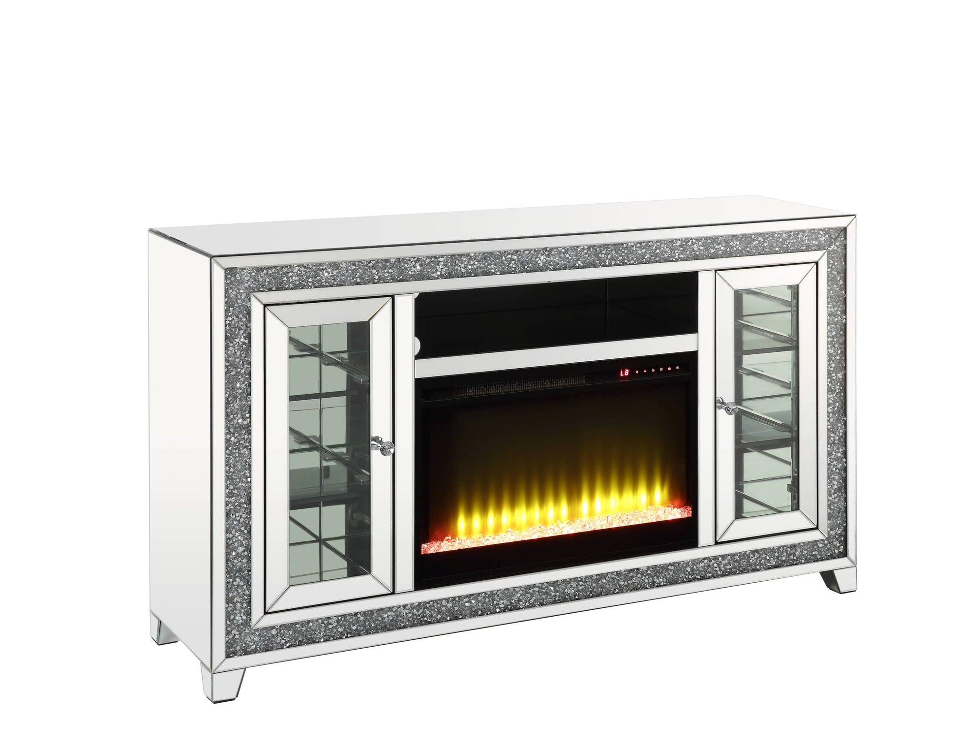 Noralie Tv Stand W Fireplace & Led Mirrored & Faux Diamonds Lv00316 Silver Mdf
