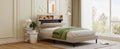 Full Size Upholstered Platform Bed With Storage Headboard And Usb Port, Linen Fabric Upholstered Bed Beige Beige Linen